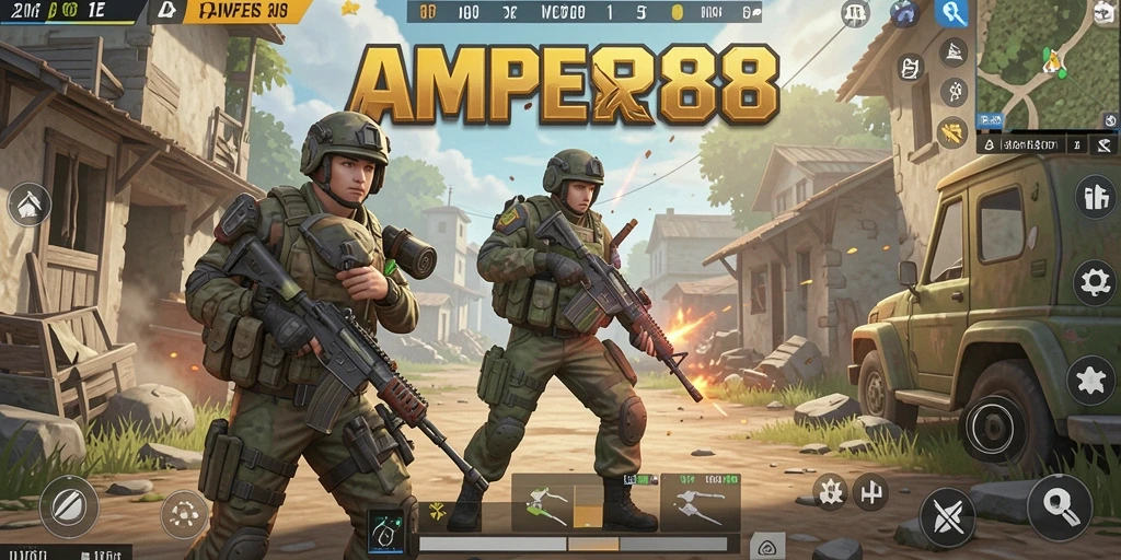 Screenshot AMPER88 menampilkan aksi pertempuran intens dalam mode Battle Royale.