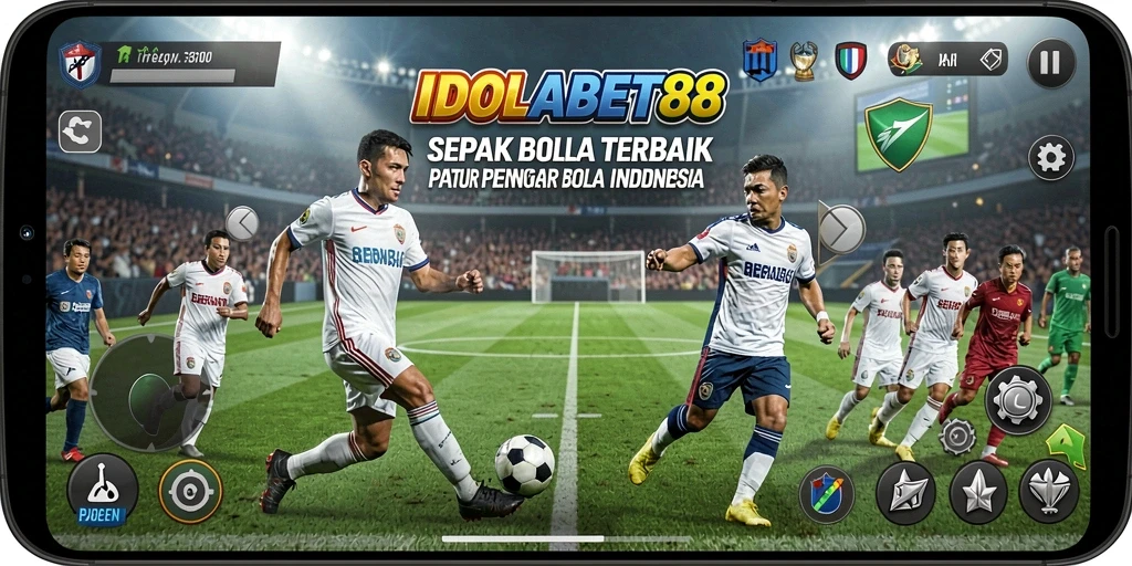 Screenshot utama IDOLABET88 menampilkan aksi seru permainan sepak bola.