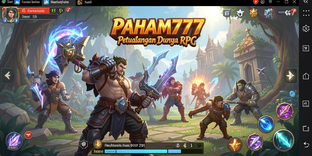 Screenshot utama PAHAM777 menampilkan karakter beraksi dalam pertarungan RPG.
