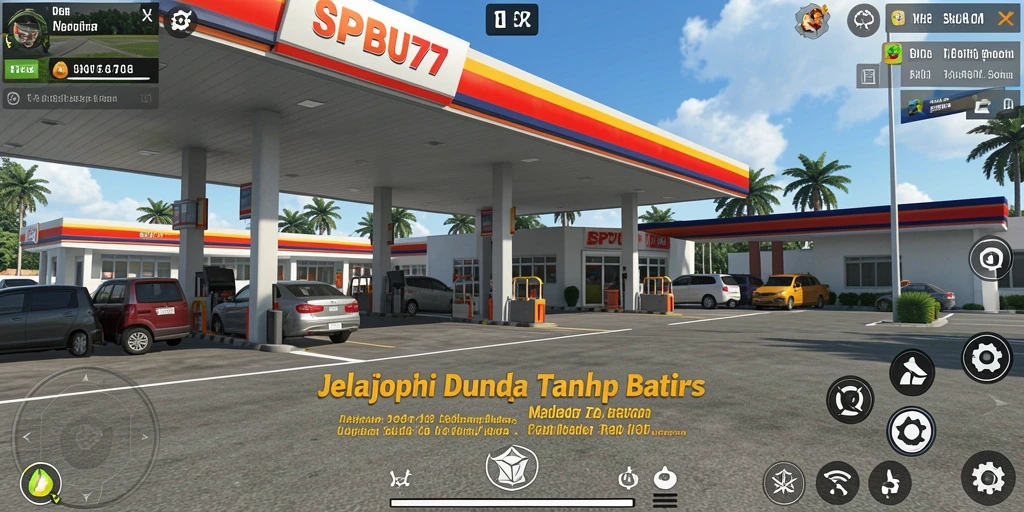 Tangkapan layar gameplay SPBU77 yang menggambarkan eksplorasi dunia terbuka.