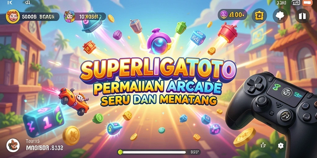 Tampilan gameplay SUPERLIGATOTO yang seru dan penuh warna.