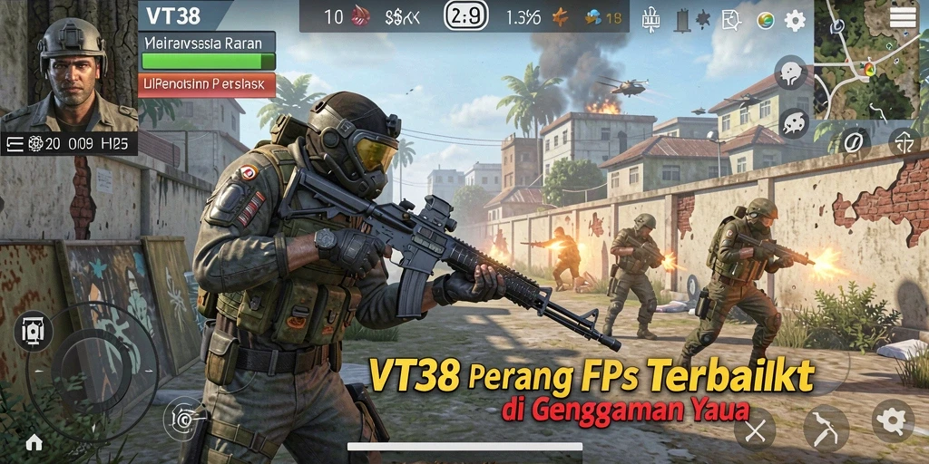 Screenshot gameplay VT38 menampilkan aksi tembak-menembak yang mendebarkan.